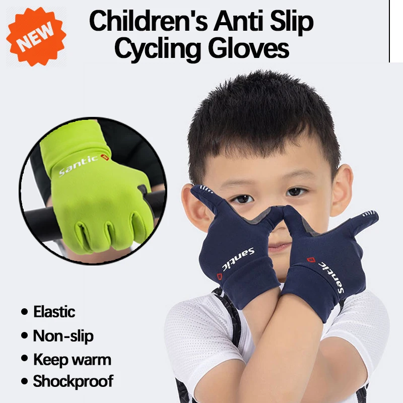 Santic Child Cycling Gloves Keep Warm Anti-slip Kids Bike Gloves Full Finger Anti-shock Bicycle Sport Gloves Bicycle Accessories