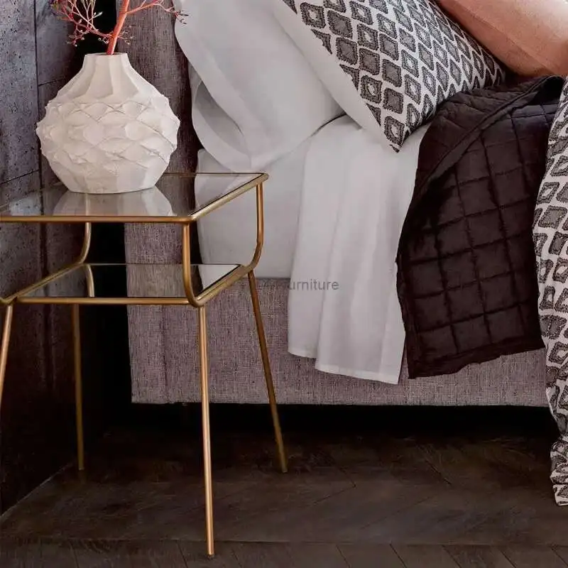 

Nordic Coffee Table Luxury Side Table Wrought Iron Glass Creative Bedside Table Corner Storage Square Living Room Small Tables