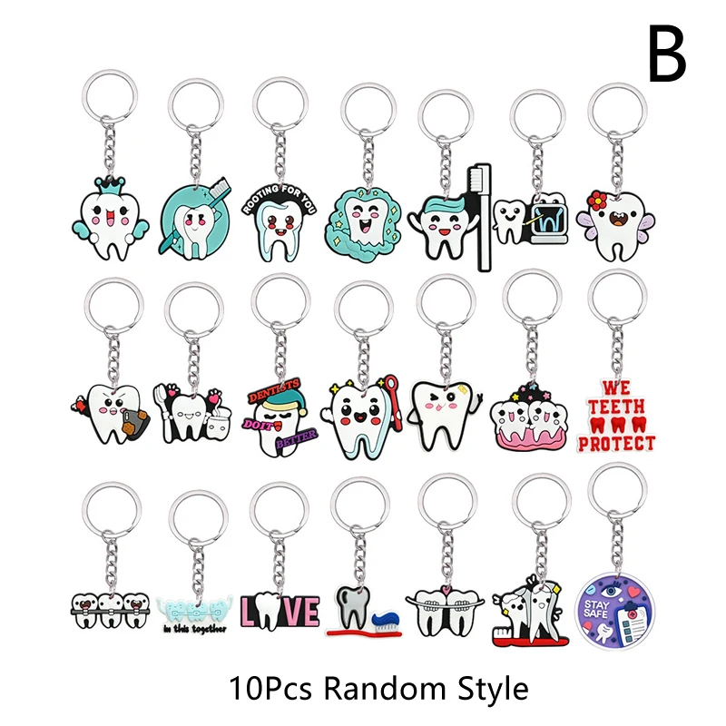 10 stuks willekeurige tandvormige sleutelhanger model simulatie sleutelhanger mode sleutelhanger cartoon schattige meisjes kinderen cadeau hanger tanden sleutelhanger