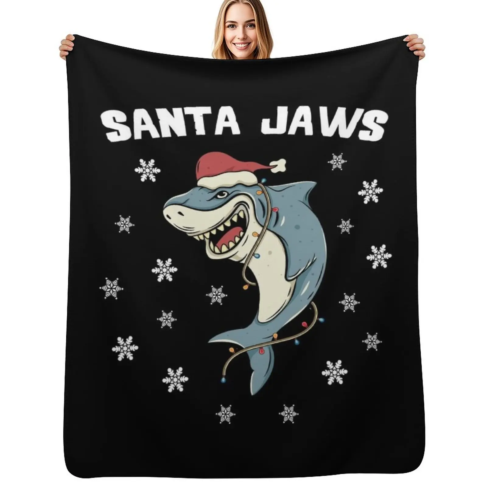 

Santa Shark Funny Christmas Shark with Lights and Hat Throw Blanket Flannel Fleece Soft Warm Throw Blanket