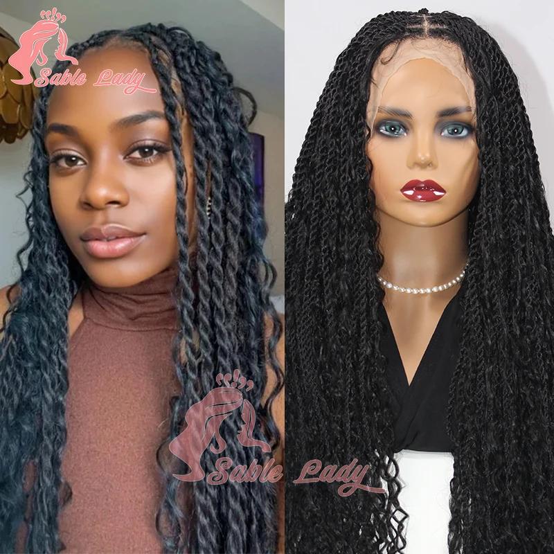 

Synthetic Bohemia Full Lace Braid Wig Faux Locs Crochet Box Braided Goddess Wig 32 Inch Senegalese Twist Braids Wig with Plaits