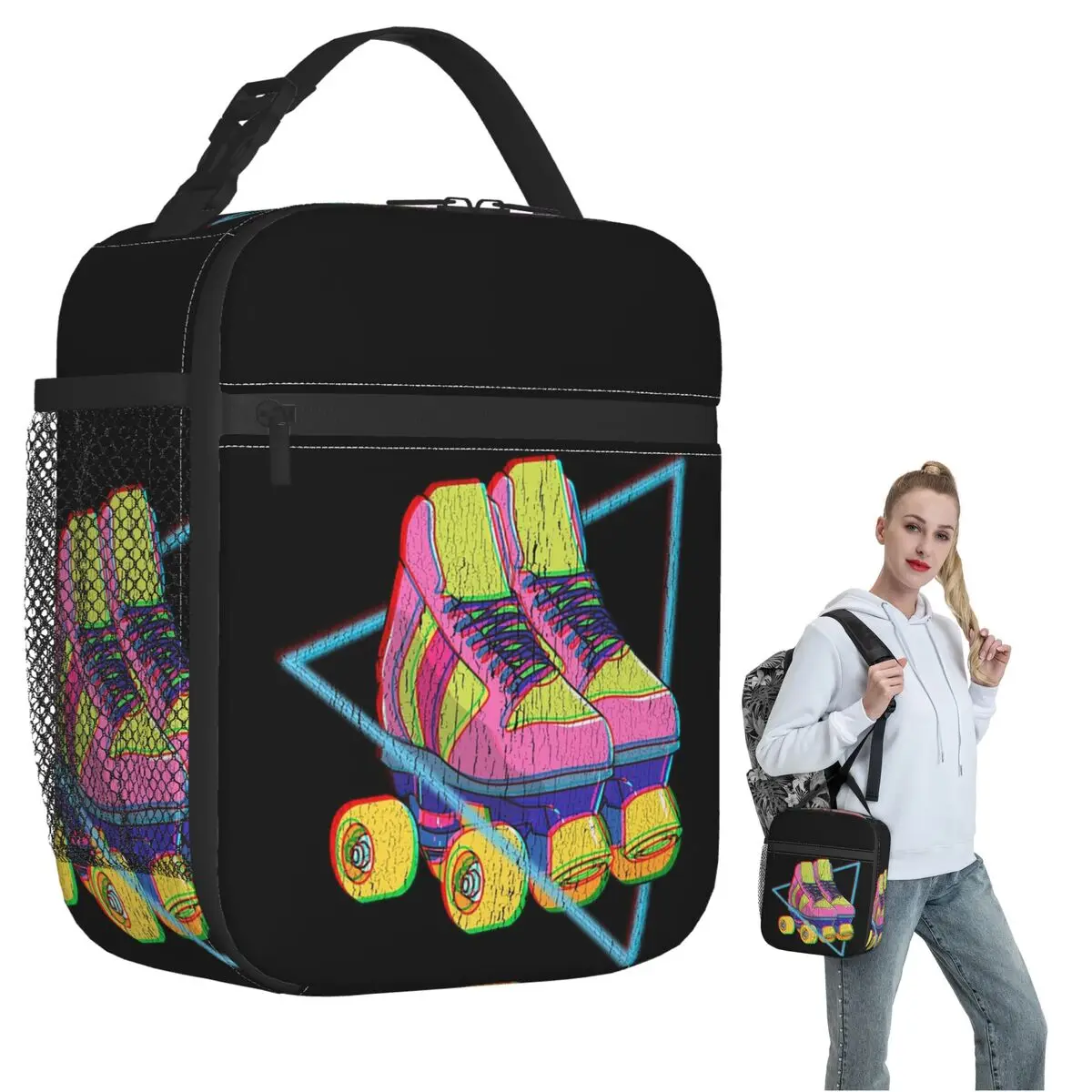 Retro Roller Skates Colorful Insulated Lunch Bag for Women Kids Portable Food Boxes Thermal Lunch Box Tote
