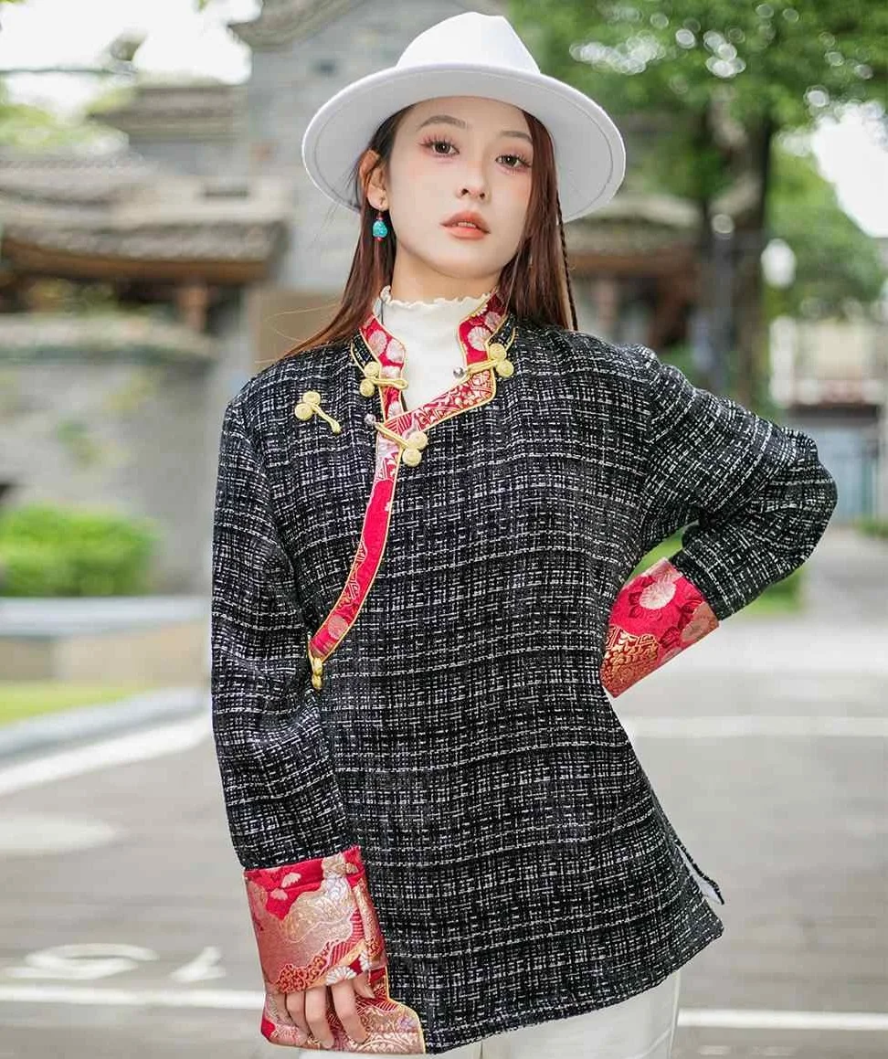 

Travel to Tibet Clothing Women Autumn Winter Overcoat Nepalese Sikkimese Bhutanese Trend Coat Loose Fit Jacket Tibetan Top CT030