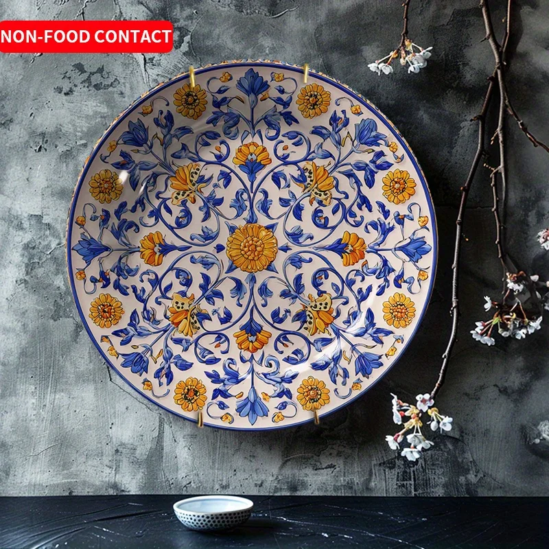 Exquisite Floral Ceramic Decorative Plate, Hand-Painted Art Plate, for Home Wall Decor Piece, Non-Food Contact Item Suitable