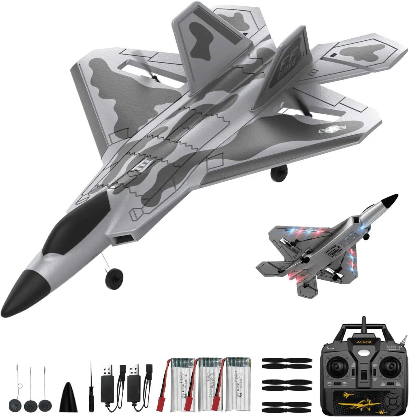 4 Channel RTF RC Planes F22 Raptor One-Key Aerobatic 3 Flight Modes 6-Axis Gyro Remote Control Airplane with Light 36 Wingspan