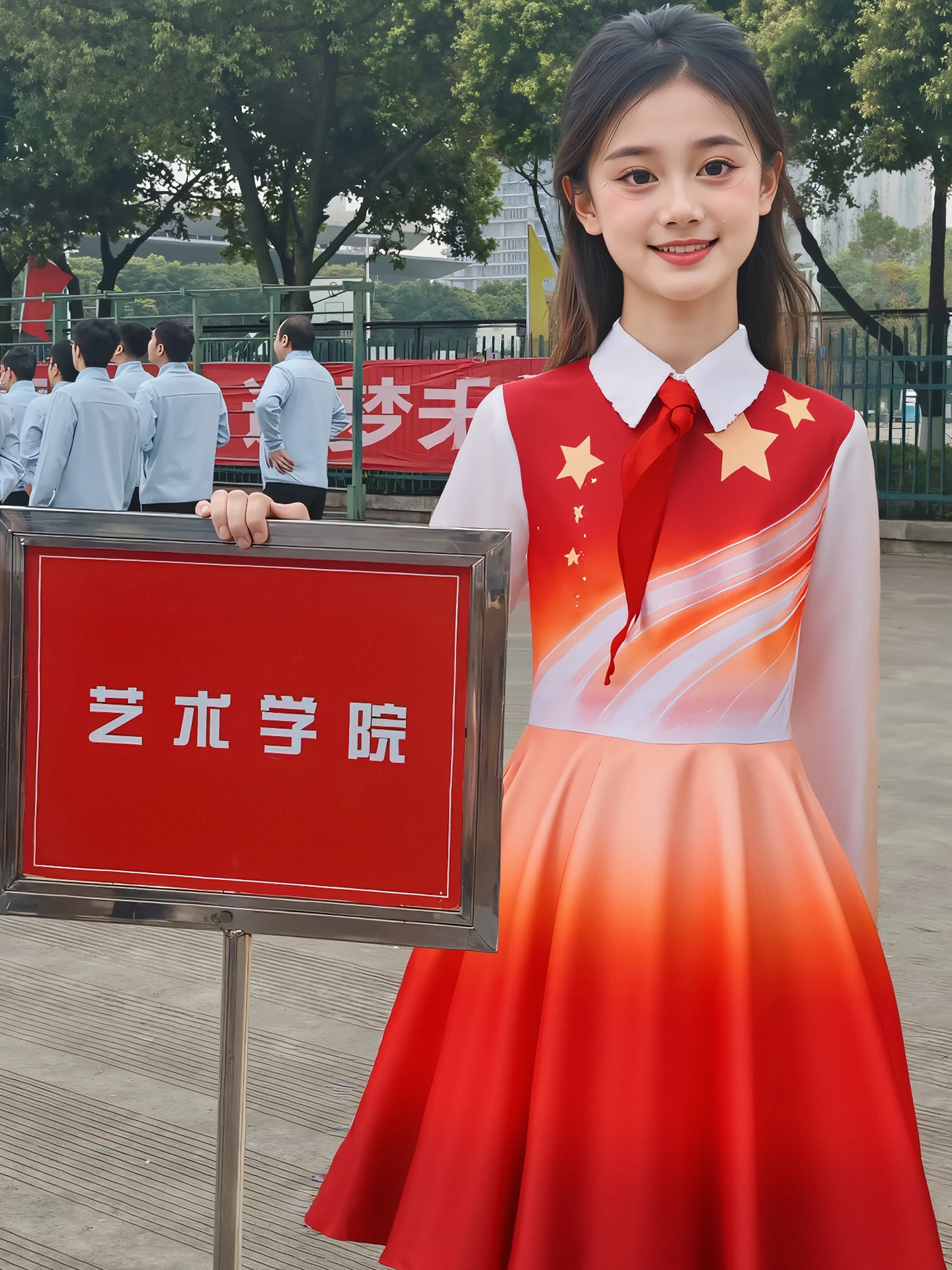 

Костюм для выступления детского национального хора "Красная песня любви" для учащихся средних и старших классов, для спортивных мероприятий и церемоний.