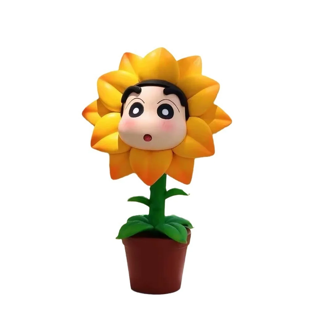 Crayon Shin Chan Kasukabe Flower Shop Shinnosuke Kawaii Q Version Anime Figure Sunflower Pvc Model Collection Ornament Kid Toys