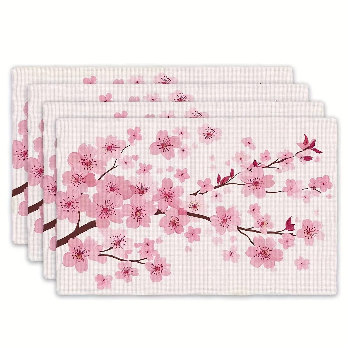 

4pcs Cherry Blossom Placemats Set Pink Floral Linen Table Mats for Spring Dining Decor