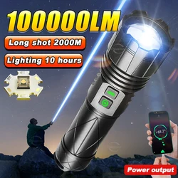 10000LM Rechargeable LED Flashlights White Laser Lamp Beads Long Range 2000m High Power LED Flashlight Lantern Camping Torch