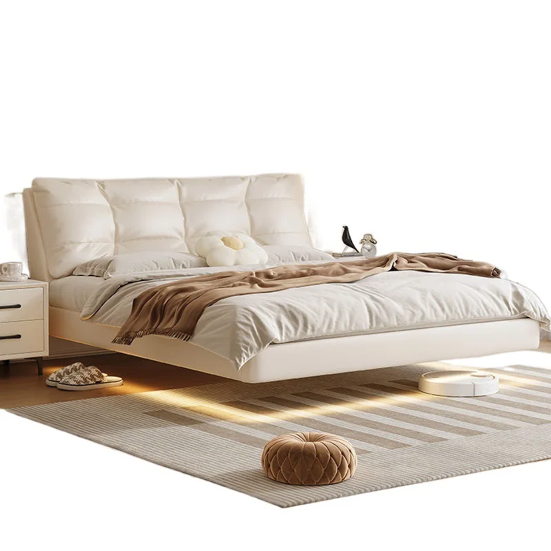 

Fairy suspended leather bed, modern simple master and second bedroom small double bed