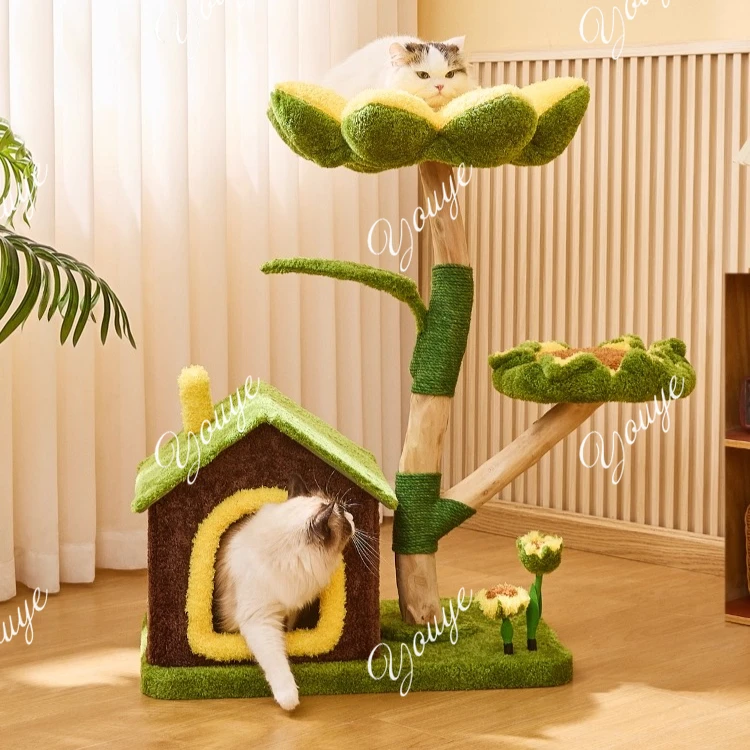 Sunflower solid wood cat climbing frame nest tree integrated small apartment type does not occupy land pastoral cottage cat toy