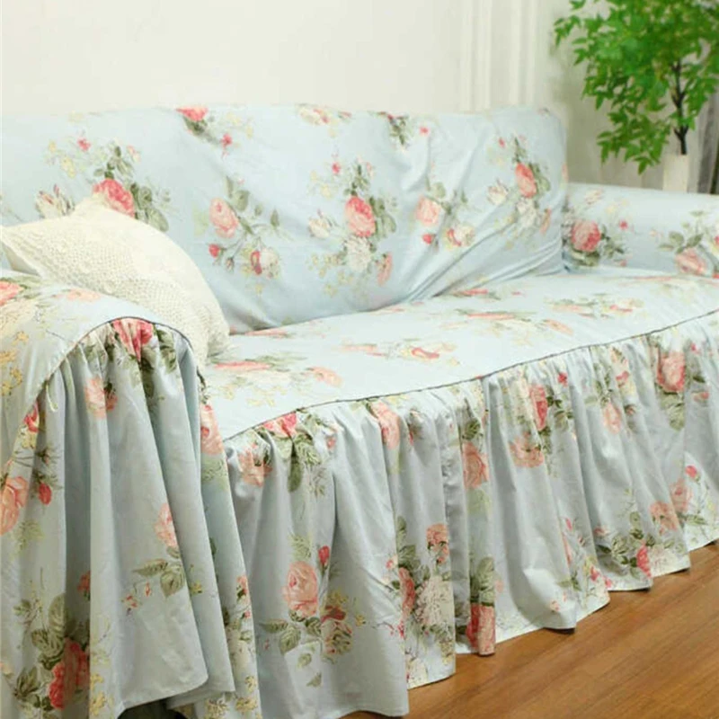 Pure Cotton Sofa Cover Pastoral Flower Adjustable Elastic Sofa Cover Cloth Elegant Floral Whole Piece 2 and 3 Seater Sofa Cover