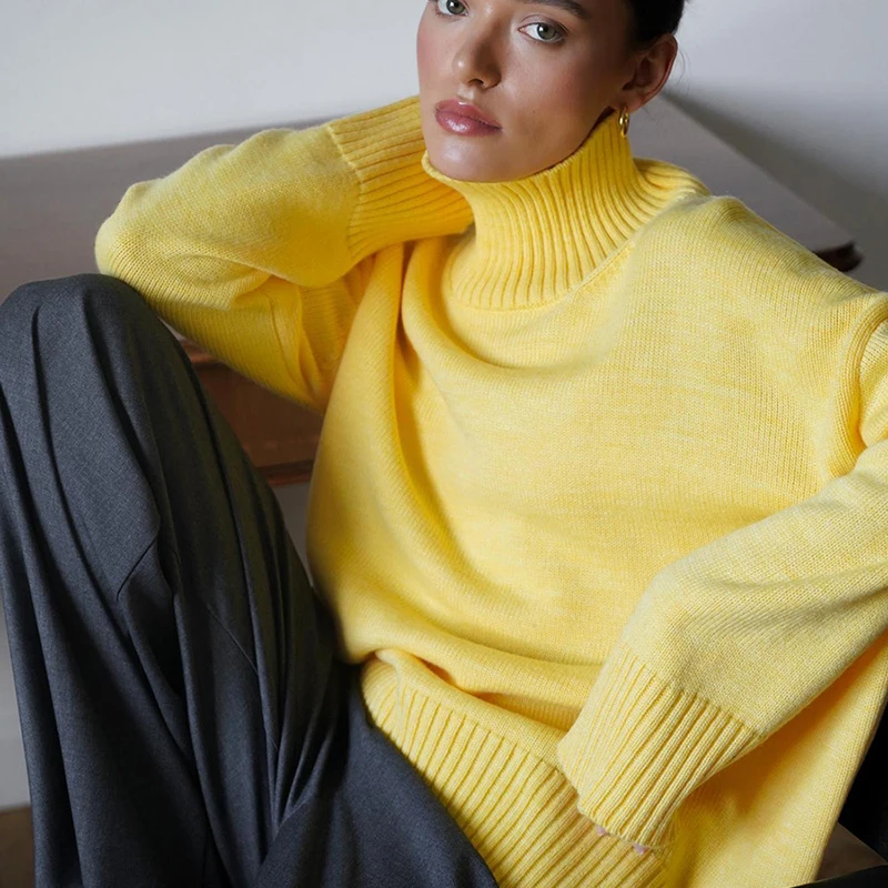 TARUXY Solid Turtleneck Knitted Sweater Casual Women's Loose Long Sleeve Pullovers 2025 New Autumn Winter Commuting Fashion Top