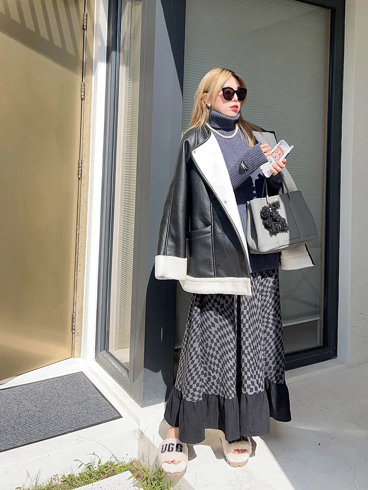 Vogana Original Übergröße Winter Mode Retro Diamant Maßgeschneiderter Rock mit Schleppe, Figurformend, Midi-Länge