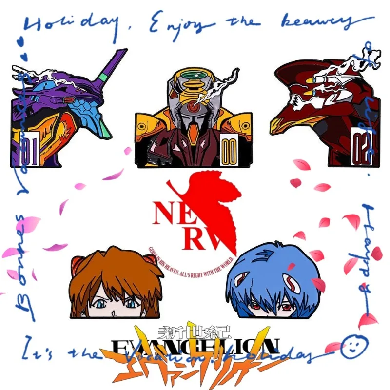 Pin de Metal Esmaltado de Neon Genesis Evangelion EVA, Broche de Asuka Ayanami Rei Shinji, Decoración para Mochila, Regalo para Fanáticos del Anime