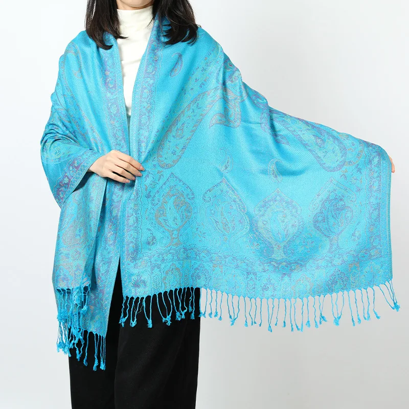 

Paisley Pashmina Ethnic Style Jacquard Scarf Luxury Women Silky Shawl Wrap Flowers Borders Winter Warm Echarpe Female Foulard