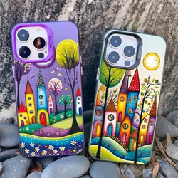 Hand Painted Forest House Phone Case For iphone 17 16 15 14 Pro Max Plus 11 13 12 Pro Max Mini Shockproof Laser Back Cover Funda