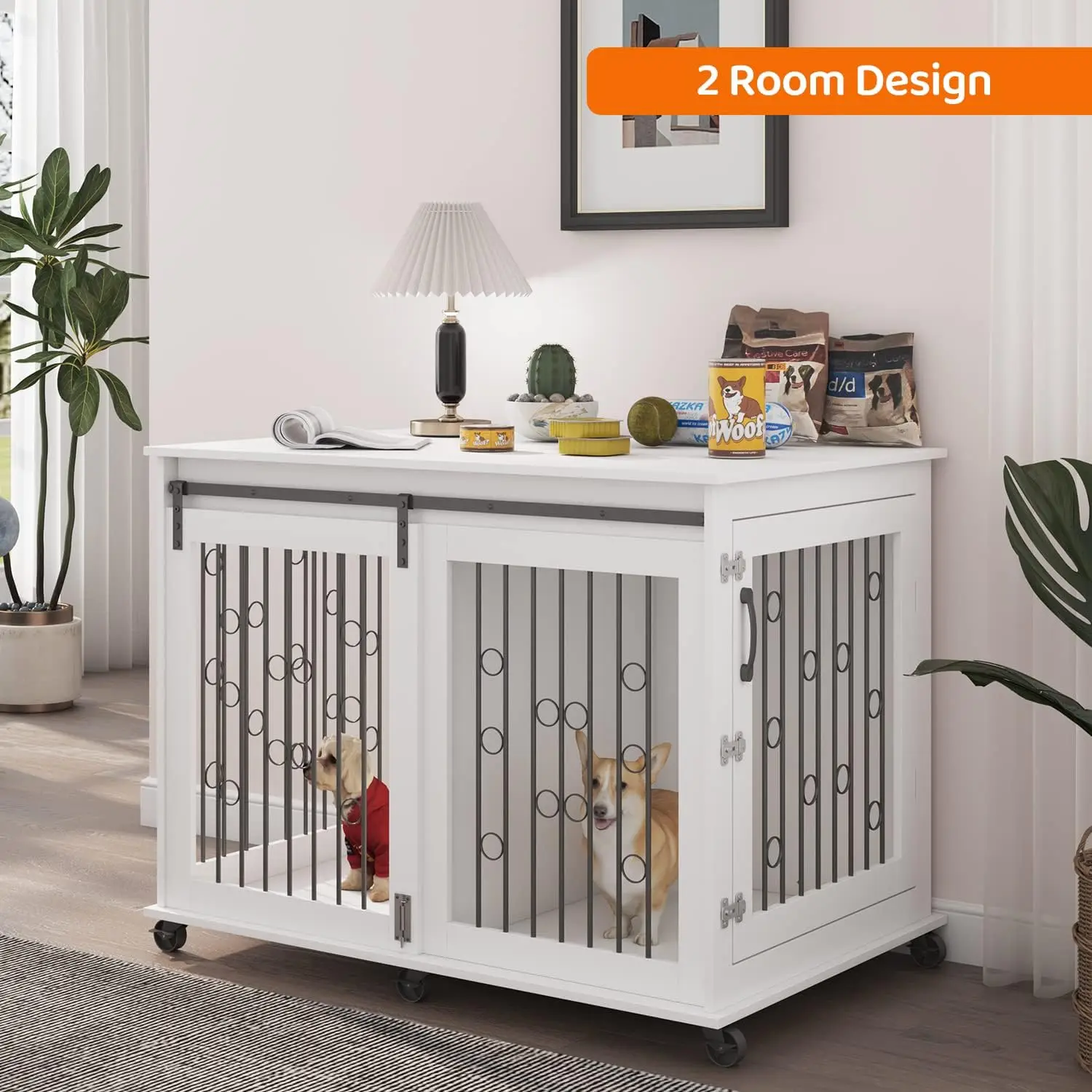 Large Dog Crate Furniture with Sliding Barn Door, 43.7