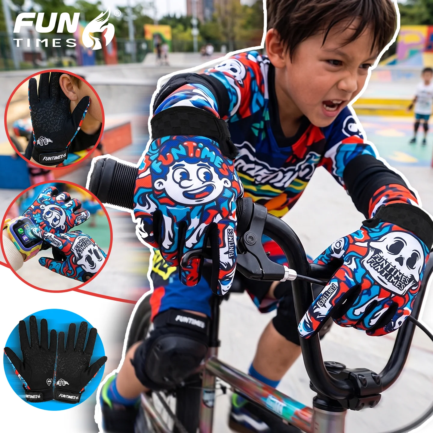 New Children's Trendy Graffiti Cartoon Gloves For Outdoor Skateboarding, Lightweight And Breathable Children's Gloves