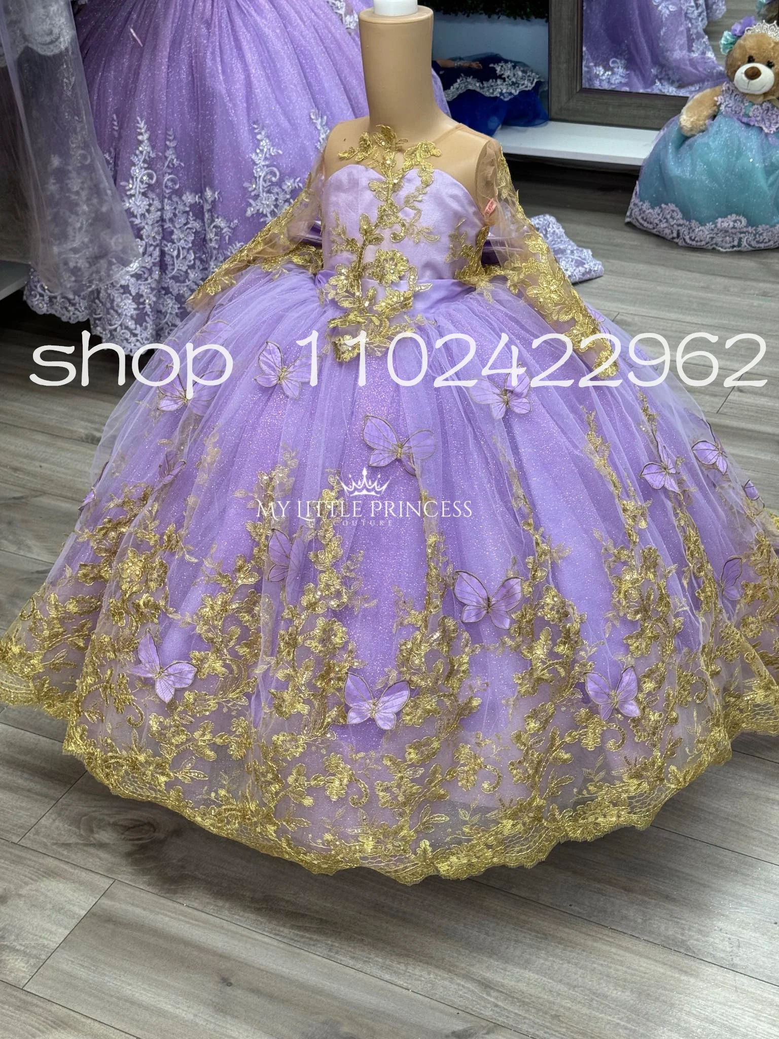 Lilac Lavender Princess Mini Quinceanera Dresses 3D Butterfly Big Bow Applique Toddler birthday Flower Girls Dress customsized