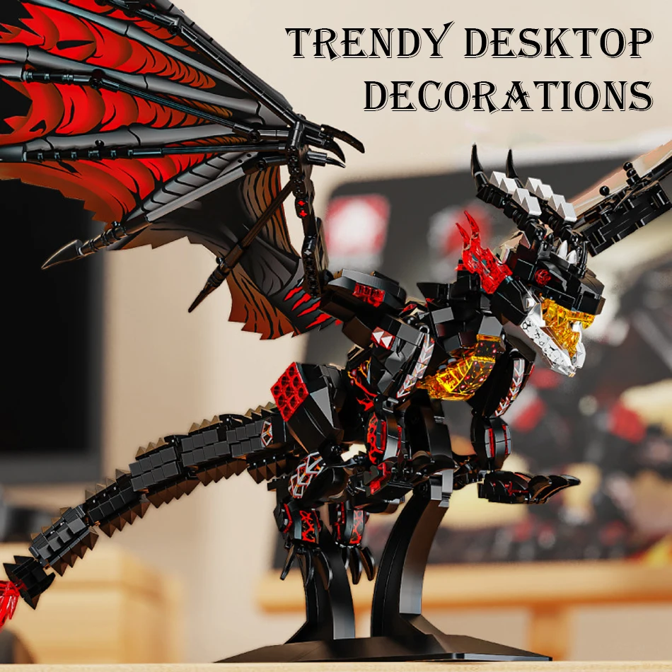 MOC Creative Warcraft Mechanical Ice Dragon Building Blocks Medieval Animal Mecha Flames Dragon Figures Bricks Toy for Kids Gift