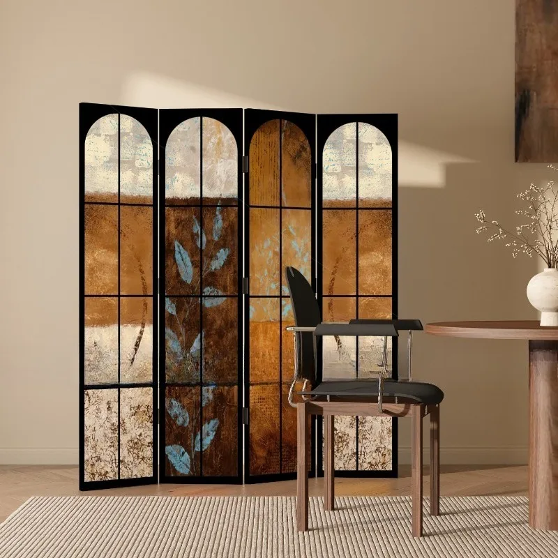 French Wabi Sabi Mobile Folding Privacy Screen Vintage Room Partition For Living Bedroom Corner Decor