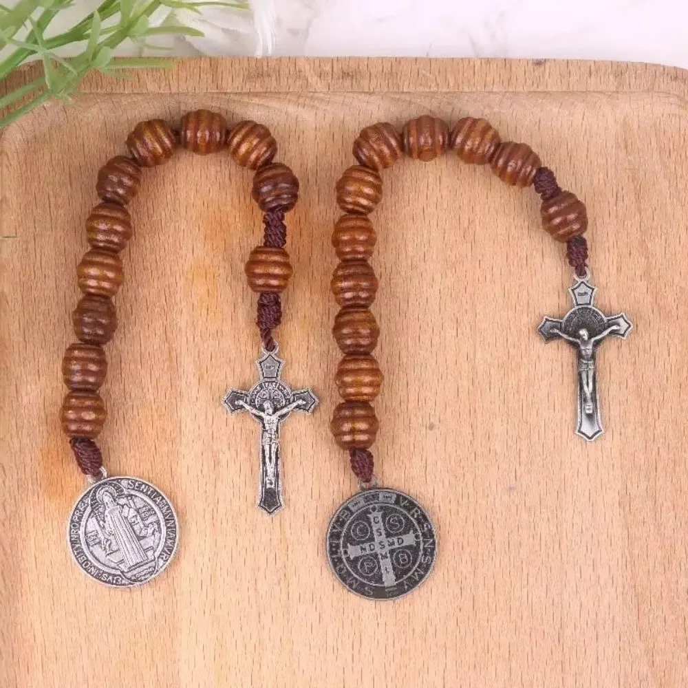 Vintage Saint Benedict Medal Prayer Blessing Crucifix Beads Medal Handmade Alloy Saint Benedict Rosary Catholic Prayer