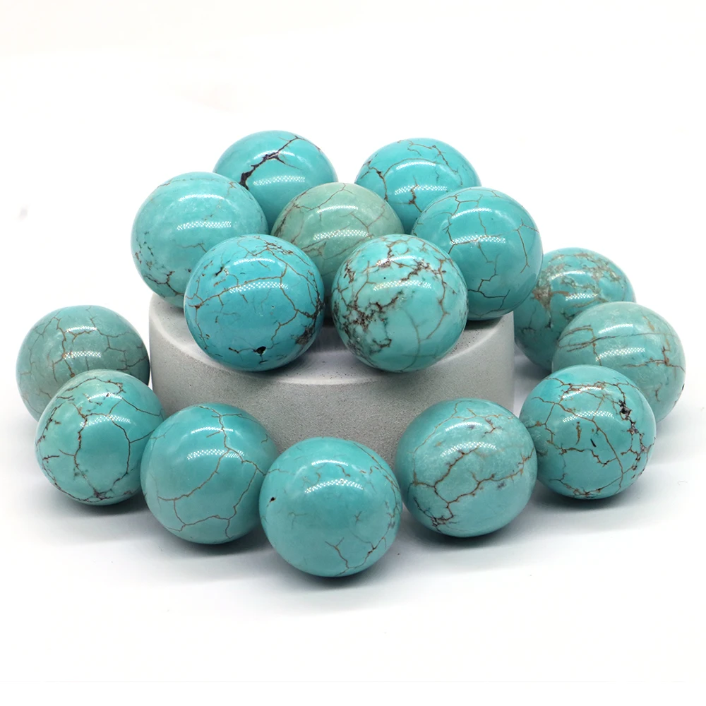 

18mm Green Turquoises Beads No-Hole Natural Stone Sphere Healing Crystal Ball Jewelry Making Pendant Necklack Bracelet Men Women