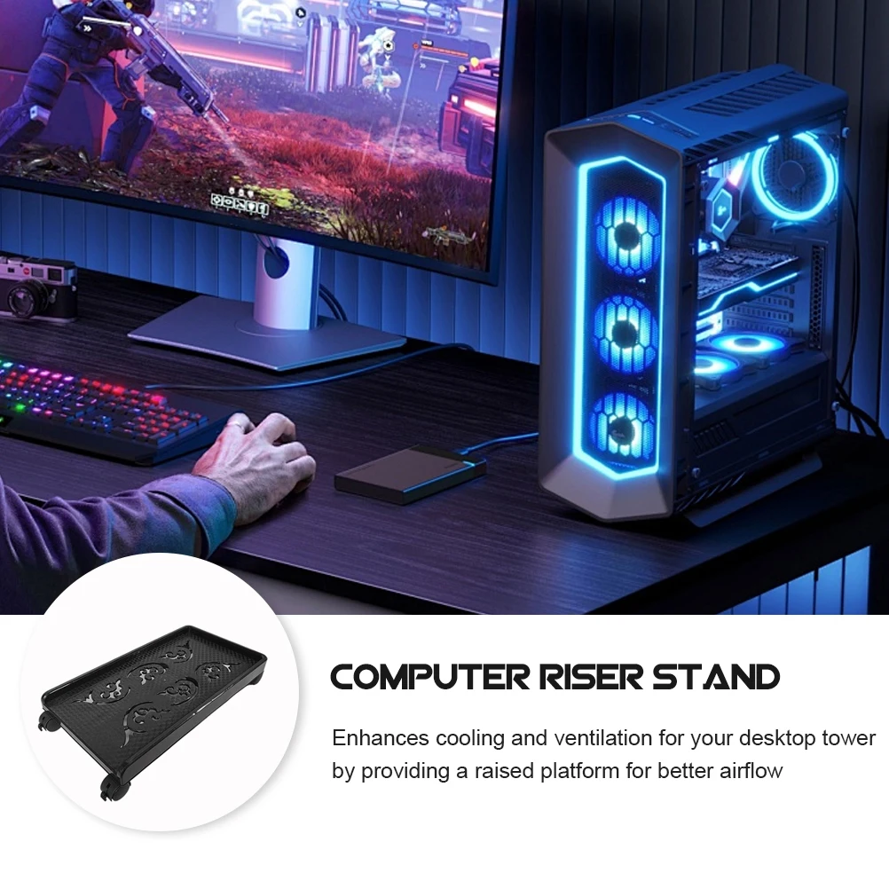 

Computer Host Bracket CPU Stand Tower Shelf Riser Black Case Mobile Swivel Caster Four Wheels Stable Platform Cooling