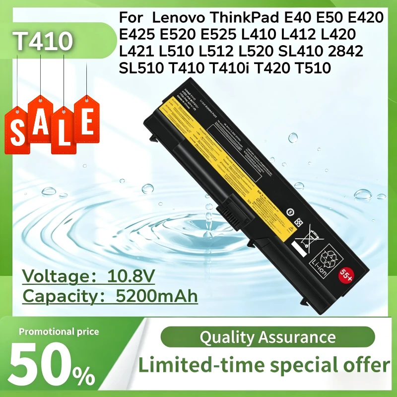 

Высококачественные аккумуляторы для ноутбуков ThinkPad T410 SL410K L421 SL510 E50 E425 T520 W520, 10.8V 5200mAh