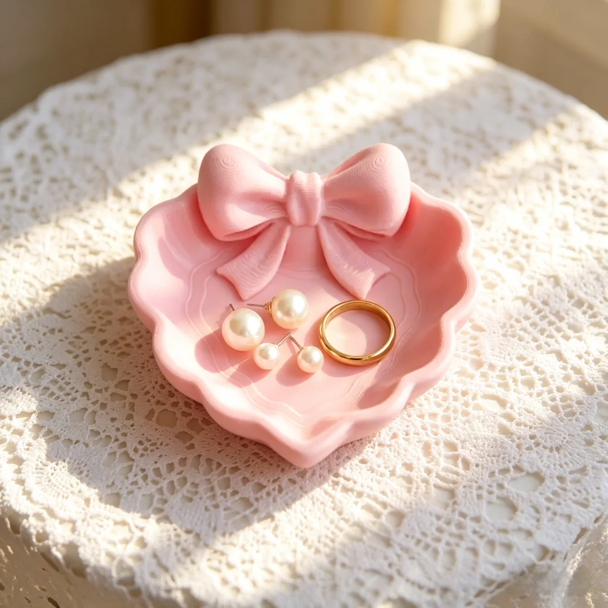 3d Printed Tray Elegant Pink Bow Tray Decorative Jewelry Tray Minimalist For Vanity Table Bedroom