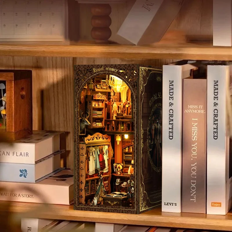 Kit d'étagère de coin de livre bricolage, vapeur royale, modèle l'inventaire en bois, fait à la main, serre-livres Casa avec étagère légère, cadeaux d'amis