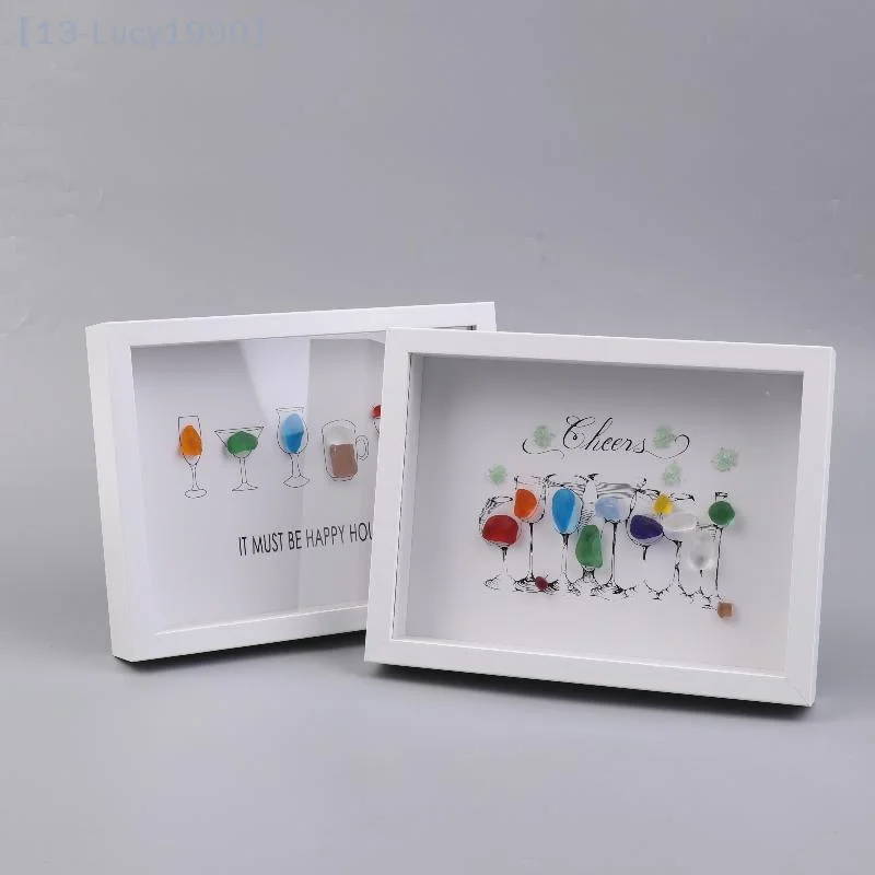 

Искусство из морского стекла для коктейльных вечеринок в рамке, ручная работа, морской стеклянный настенный художественный декор, произведение искусства, подарок для друзей