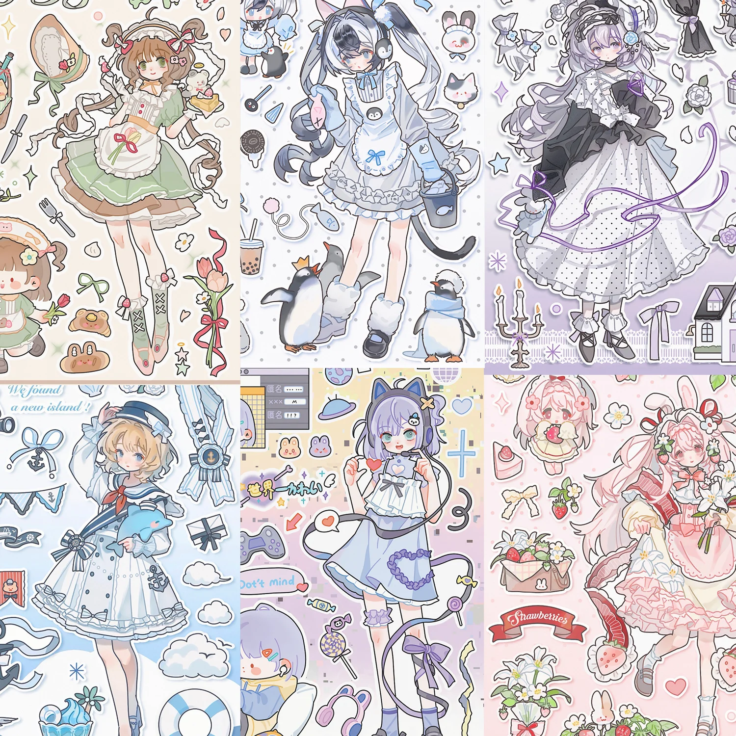 Anime Style Girl Journal Sticker Pack, Lolita Maid Outfit & Dessert Decorative Stickers