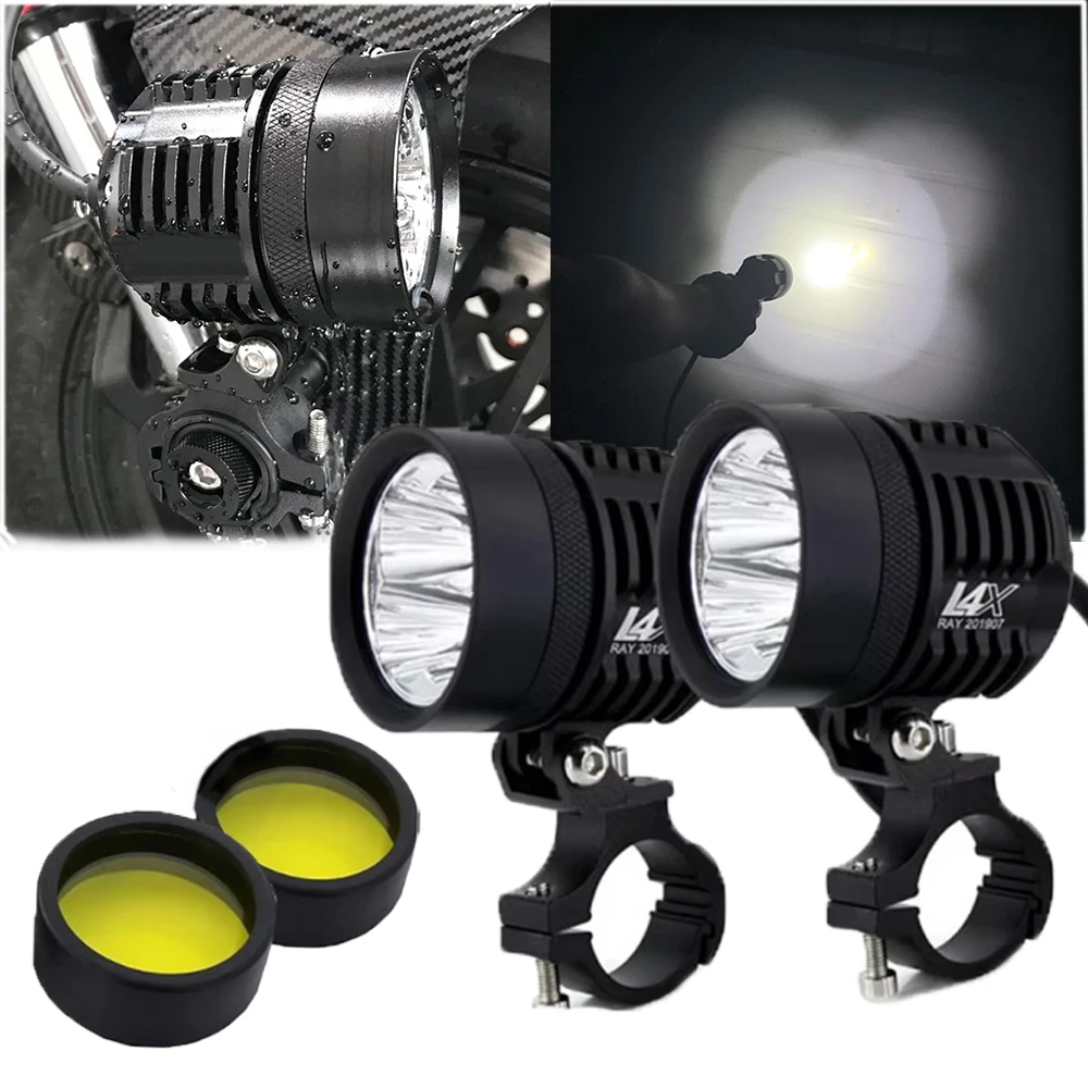 

HYNBYZJ 2PCS Motorcycle LED Headlight Dual Color Spotlights Lens Yellow White Fog Lamp Work Light Motorcycle Auxiliary L4x Fog