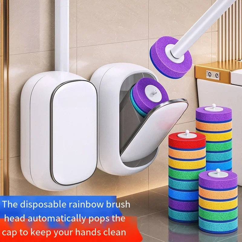 Disposable toilet brush, no dead ends, new bathroom wall-mounted set, toilet cleaning tool that will not get your hands dirty