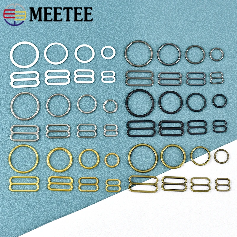 Meetee 100Sets 6-20mm Bra Rings Metal Buckle Underwear Bikini Adjust Slider Clasp Strap Connector O Ring Hook Sewing Accessories