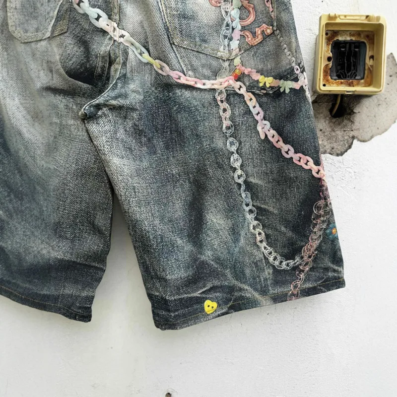 HKSH Spring Aummer New Men Tide Chic Ins High Street Classic Candy 3D Printed Low Waist Loose Denim Pants Shorts Unisex HK25431