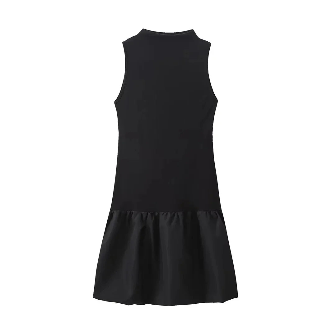 TRAF-Mini Robe Noire Plissée à Col Haut pour Femme, Tenue Courte, Dos aux, Découpée, 2024