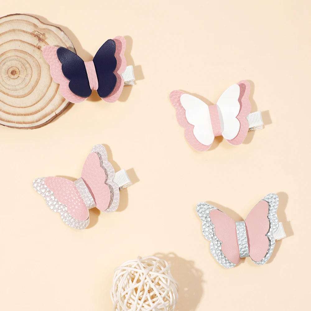 

Girls Cute Simulate Butterfly Hair Clips For Kids Handmade Leather Safe Hairpins Solid Princess Children Baby Hair Accessories