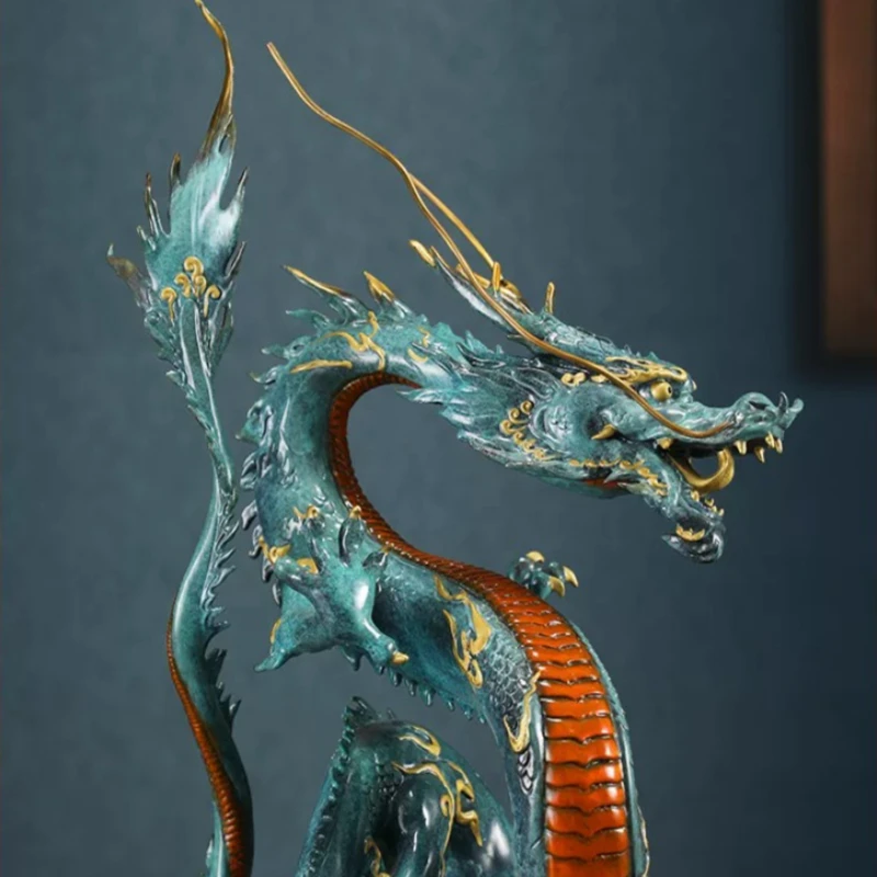 Business Prosperity Water Absorbing Green Dragon Copper Crafts Chinese Dragon Ornament Office Feng Shui Gift