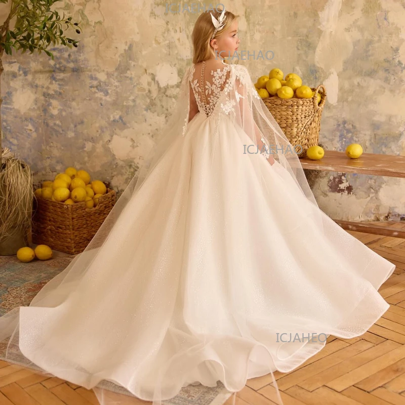 New Kids Formal Dress Clothes Children White Model Performance Outfit Girls Princess Gown Pageant Party Wear Dresses Costume