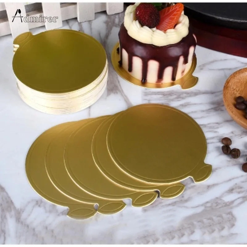 100 Pcs 8/9cm Golden Cake Base Disposable Round Mousse Dessert Board Food Paper Mat Cake Display Tray Baking Accessories Tools