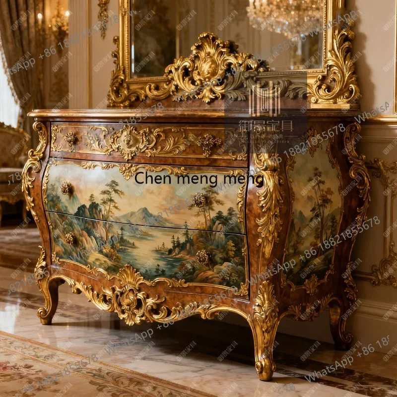 Solid wood painted storage chest European-style engraved door-to-door entrance cabinet sofa back several cases