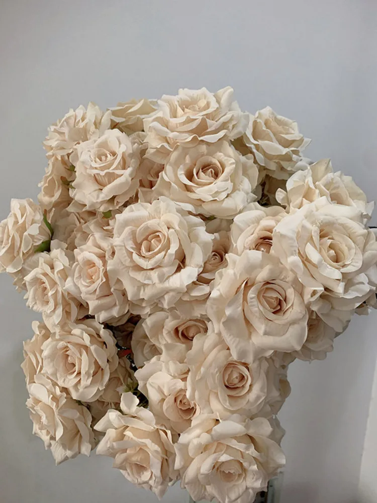 7 teste Rose Bouquet fiore artificiale Beige avorio Vintage rosa di grandi dimensioni rosa soggiorno decorazione floreale secca matrimonio