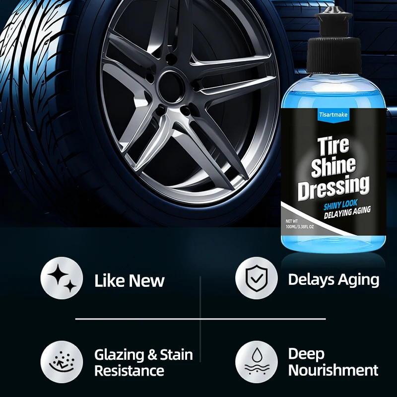 Black Wet Look Tire Shine Dressing -Automotive Clear Coat Tire Dressing for Glossy Wet Tire Look, Vinyl & Plastic, with UV