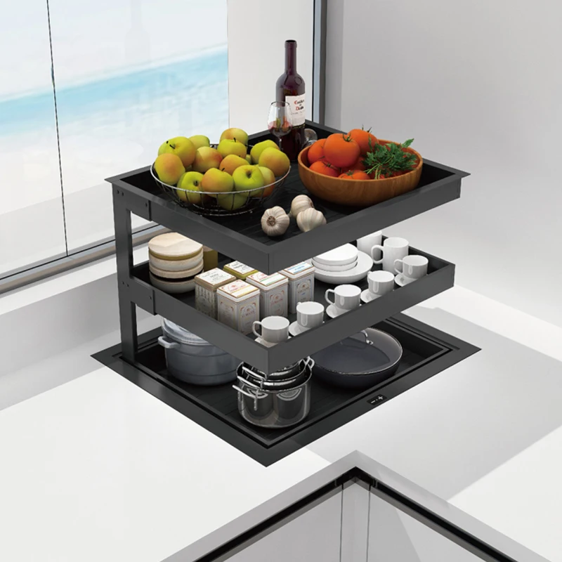 Kitchen Corner Storage Cabinet with Lifting Basket