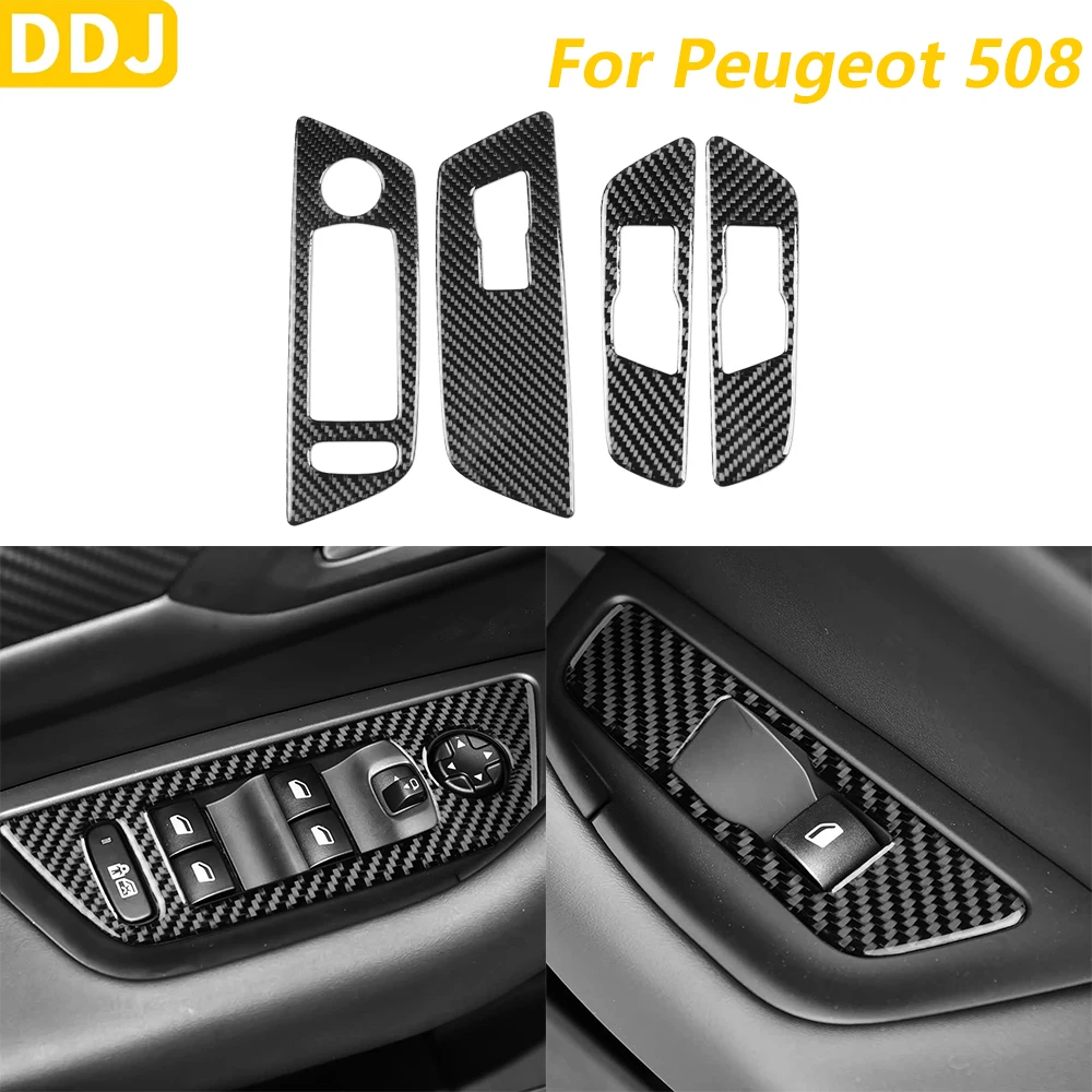Für Peugeot 508 2009-2026 Carbon-Faser-Türfensterheber-Schalter-Steuerpanel-Abdeckung, Autozubehör, Innenraum-Aufkleber
