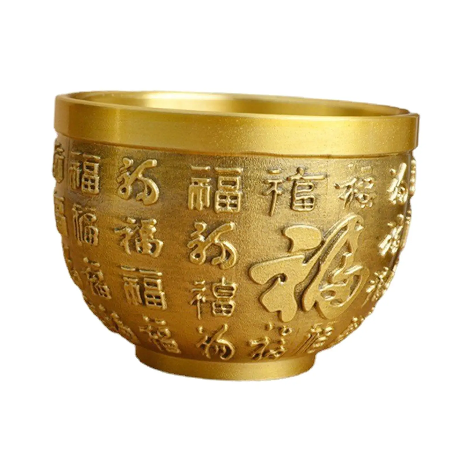 Traditional Brass Feng Shui Bowl Bai Fu Ornament Desktop Collectible Figurines Flower Pot Decoration for Special Occasions