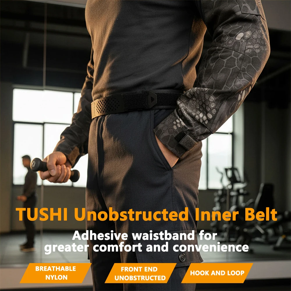 TUSHI New 3.8cm Tactical Inner Belt for Men Premium Nylon Rigid Hook & Loop Straps 95cm to 135cm Unbuckled Belt Male Waistband